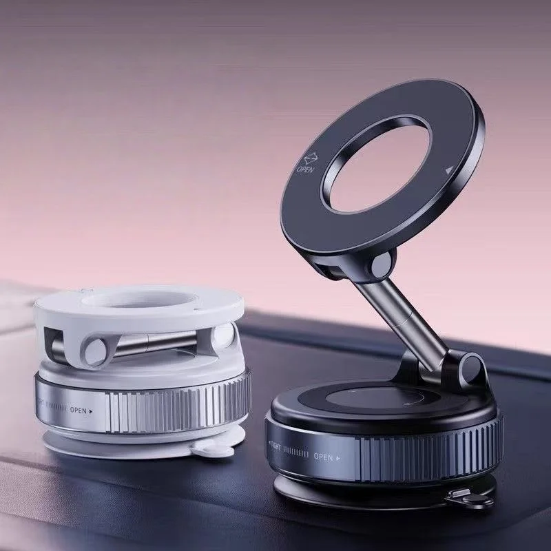 Vacuum Magnetic Car Phone Holder 3-Axis Adjustable Foldable Mount for iPhone Android Dashboard Navigation Stand No Glue