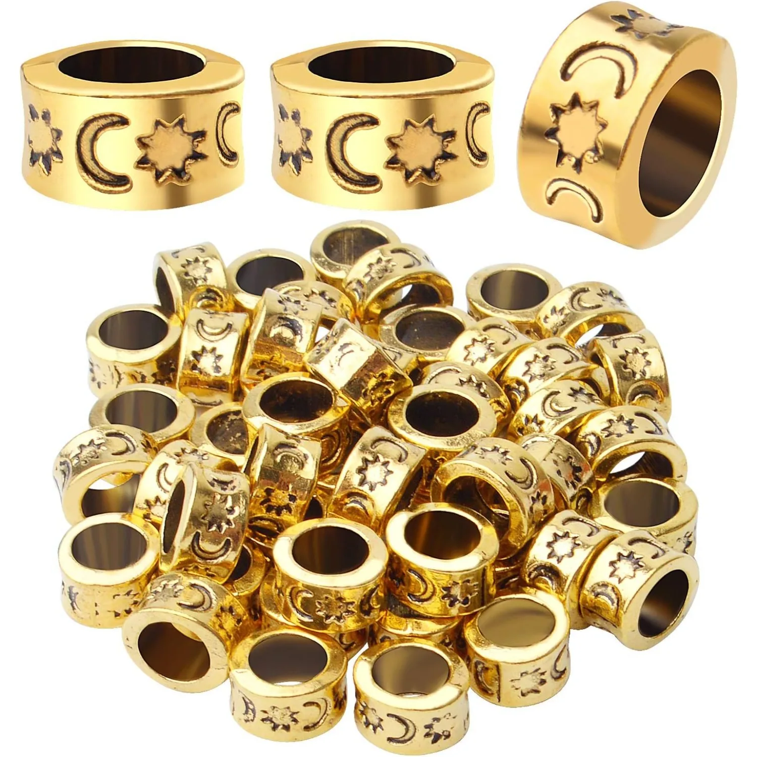 

50pcs Large Hole Column Spacer Beads Tube Beads Antique Gold Rondelle Jewelry Spacers for Bracelet Necklace DIY Jewelry Making