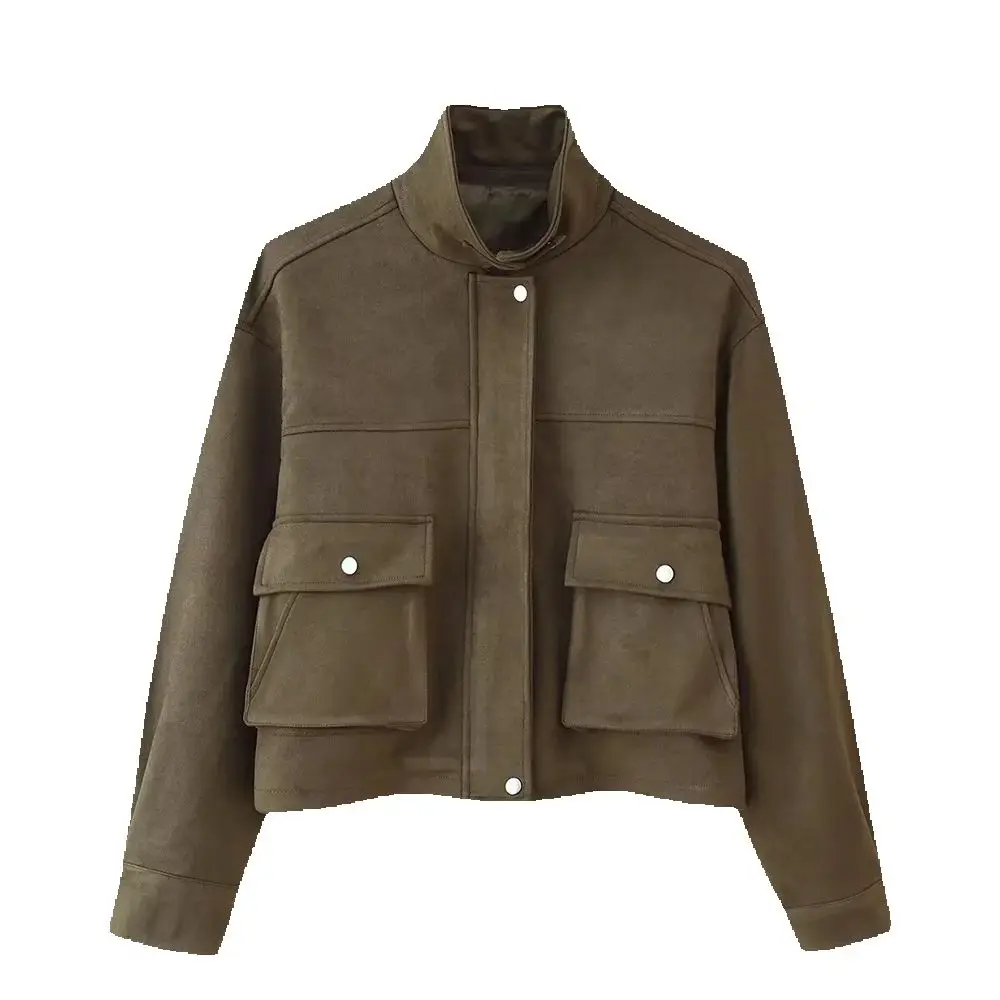 

European and American style women's autumn and winter new versatile lapel zipper long sleeved pilot jacket jacket