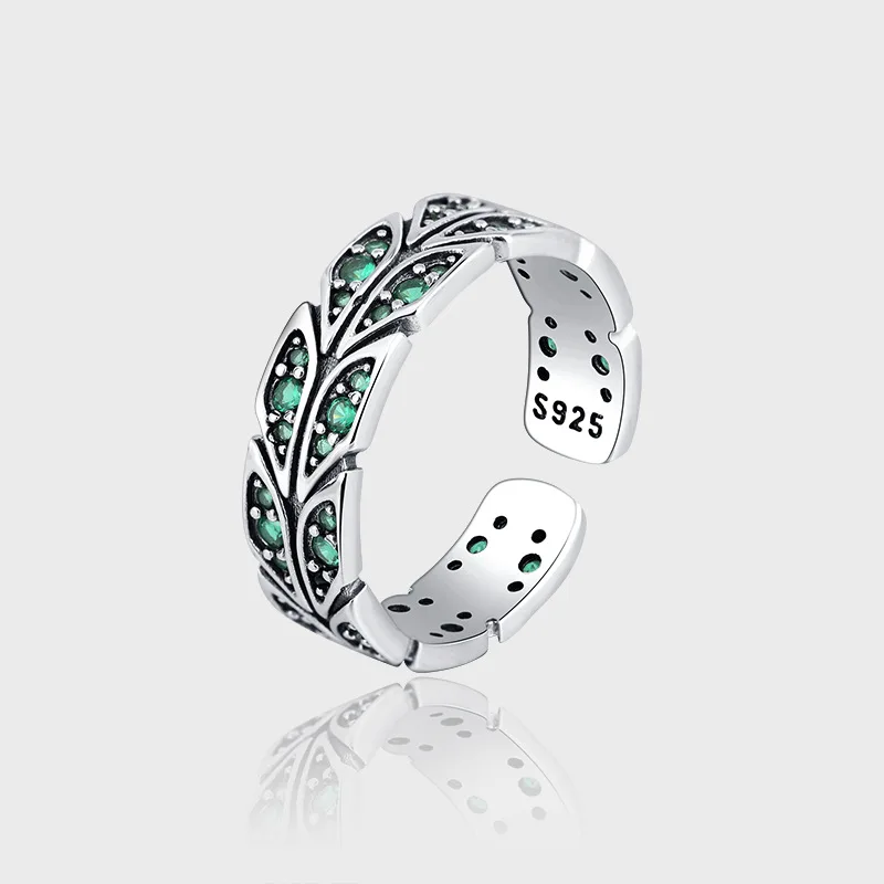 

Buyee 925 Sterling Silver Female Ring Elegant Green Crystal Open Ring Finger for Women Fashion Party Fine Jewelry Circle