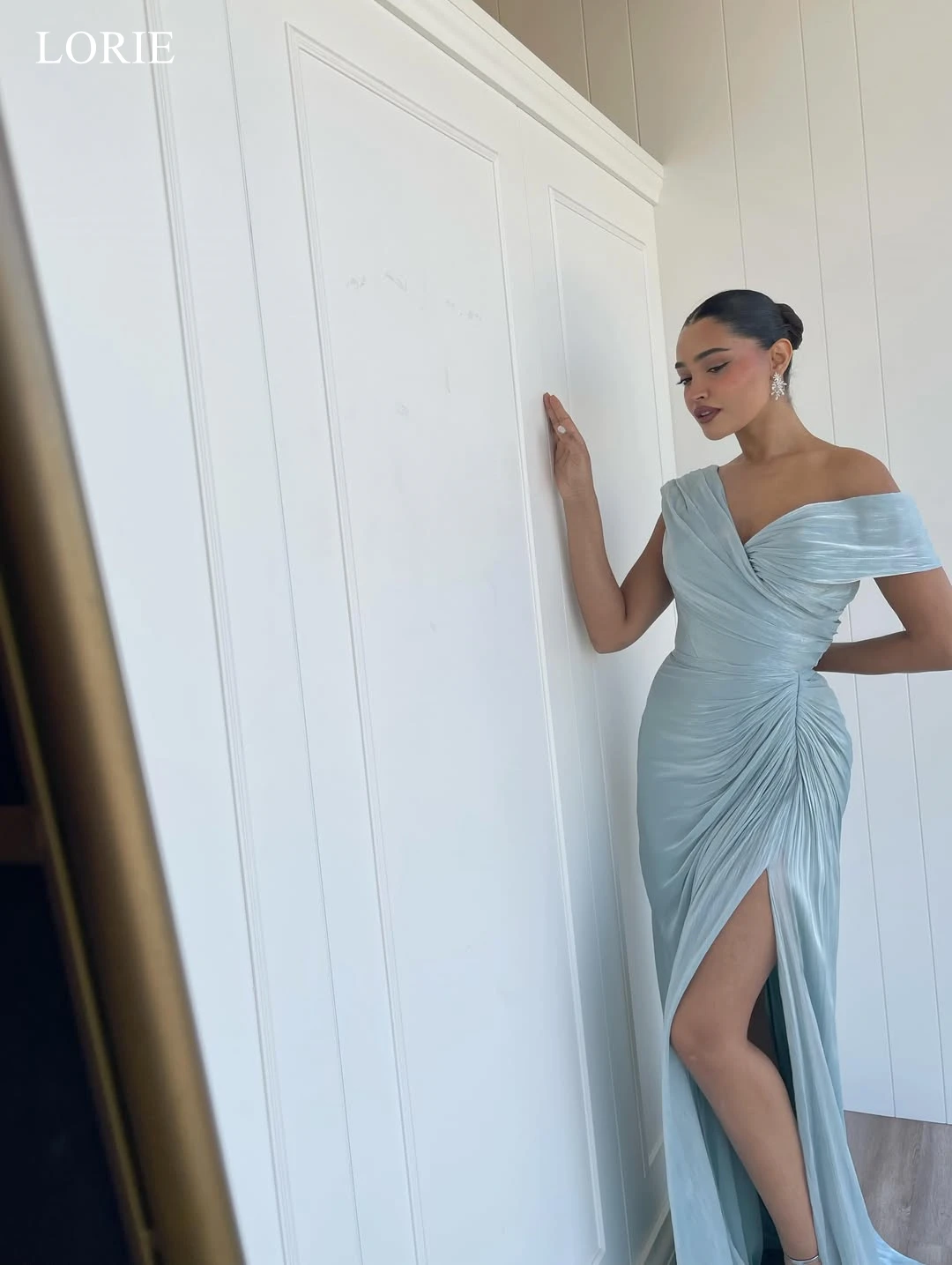 

LORIE Elegant Solid Evening Dresses Pleated Off The Shoulder Sleeveless Prom Dress Long Sheath Side Slit Party Gowns Customized