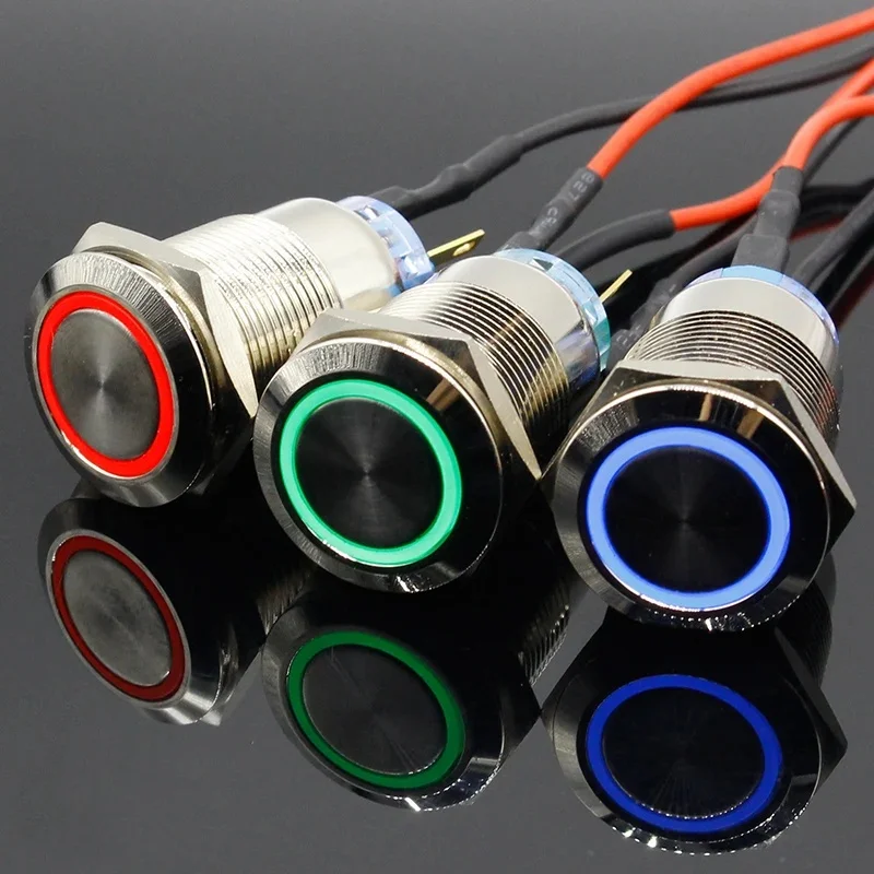 1PC Led power mark lamp button 19mm Metal Alumina black press button Momentary/Latching control PushButton Switch