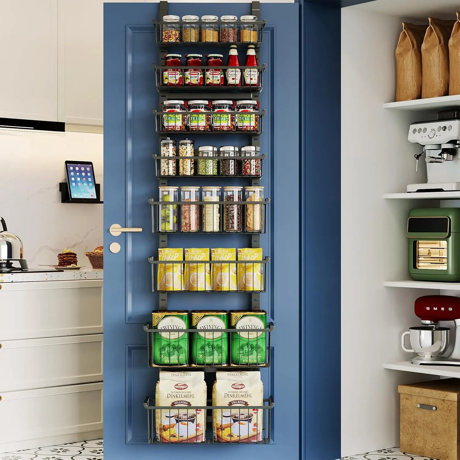 

Over The Door Pantry Organizer, 8-Tier Over The Door Organizer with Adjustable Baskets, Metal Hanging