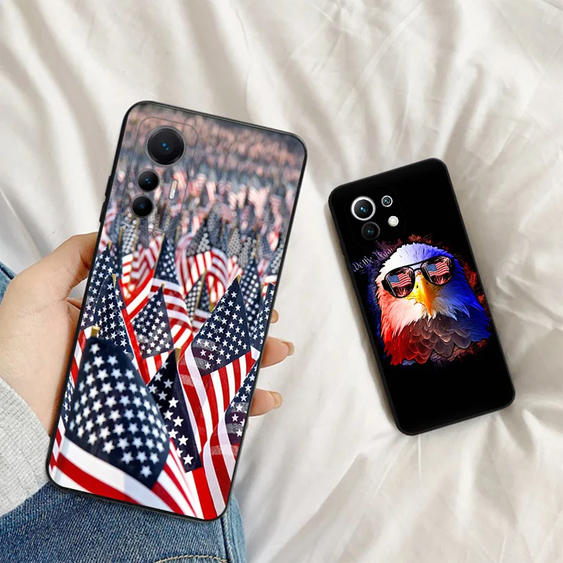 Soft Case for Xiaomi 13 Pro 12 Lite 12t 12s Ultra 12x 12c X5 Redmi Note12 5G K50 Eagle American flag Black Phone Cases Cover