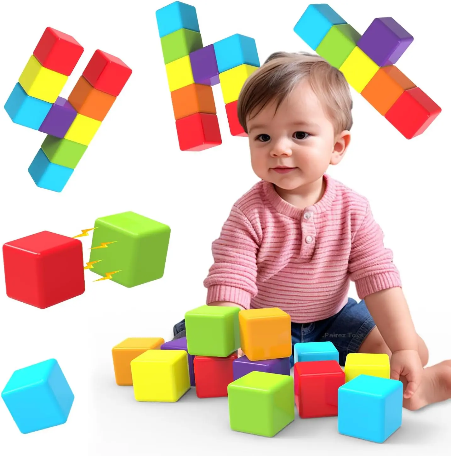 

Magnetic Building Blocks Large, 1.65 inch Magnetic Stacking Cubes for Toddlers, Sensory & Montessori Toys for Boys & Girls 1 2 3