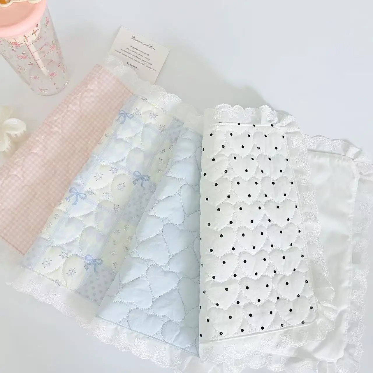 Kawaii Original Lace Heart Quilted Pure Cotton Placemat Korean-style Sweet Heat-resistant Waterproof Photography Prop Cute Gift