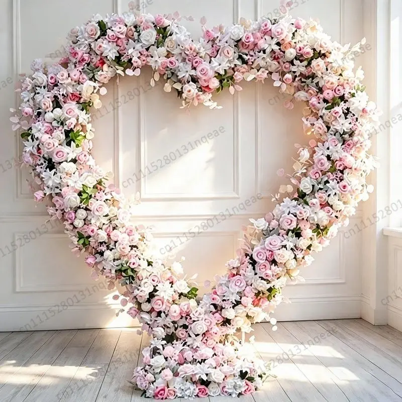 Dream White Peony Rose Heart Floral Arch Outdoor Lawn Wedding Artificial Flower Decoration