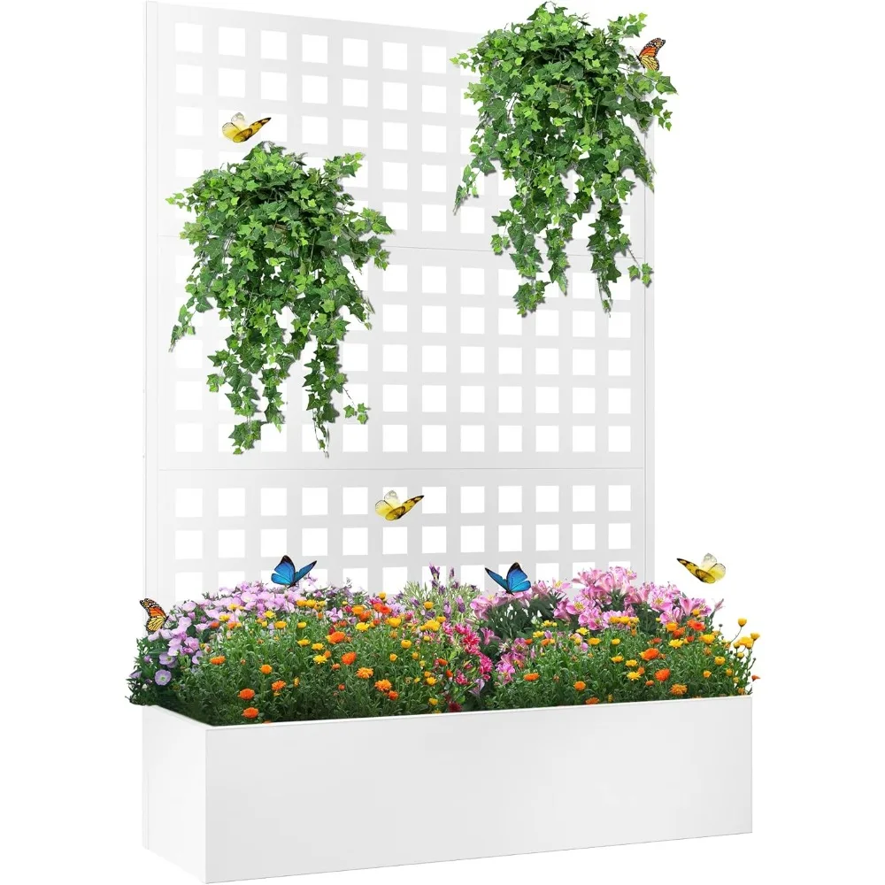 Elevens Metal Planter with Trellis, Trellis with Planter Box & Privacy Screen, Outdoor Raised Garden Bed for Climbing Plants,