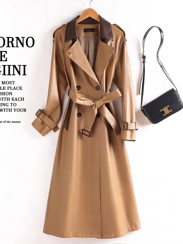 

Женское кожаное пальто Ning из натуральной овчины, средней длины, ниже колена, весна-осень, новинка, высокое качество, приталенный крой