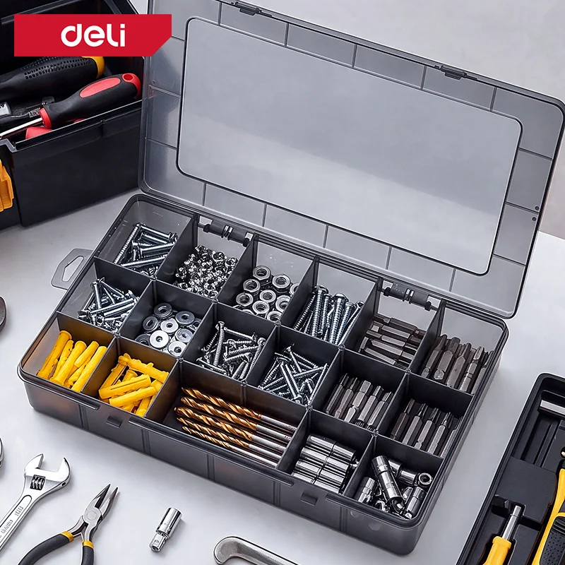 Durable Hardware Storage Box 9-24 Grid Removable Dividers Dustproof Classified Organizer For Screws Bolts Nails Drill Bits Tools