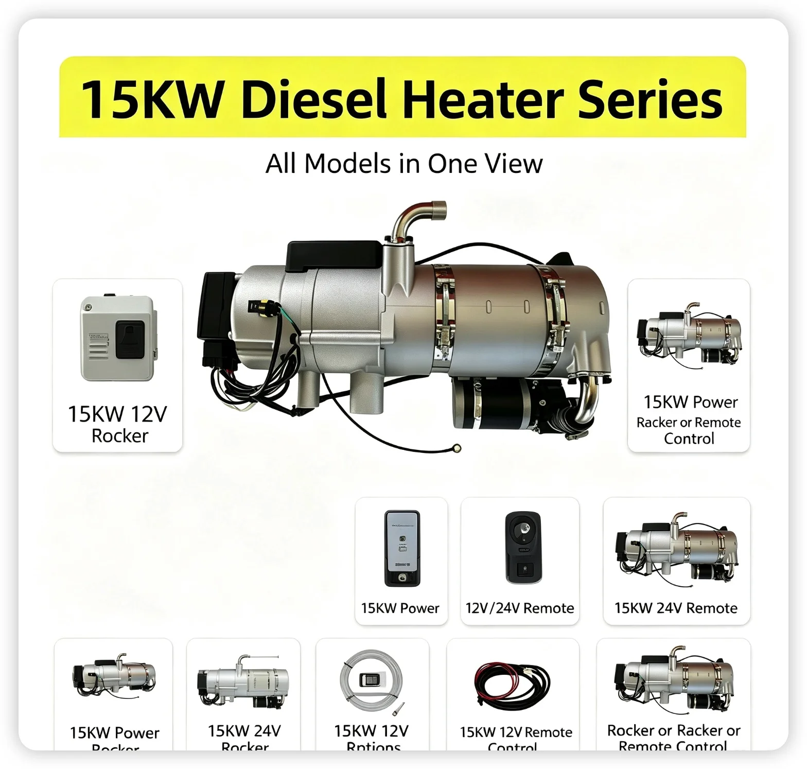 15KW Car Water Heater 12V/24V, Remote & Rocker Switch Optional, Diesel Parking Heater for Truck RV Vehicle Cabin Heating