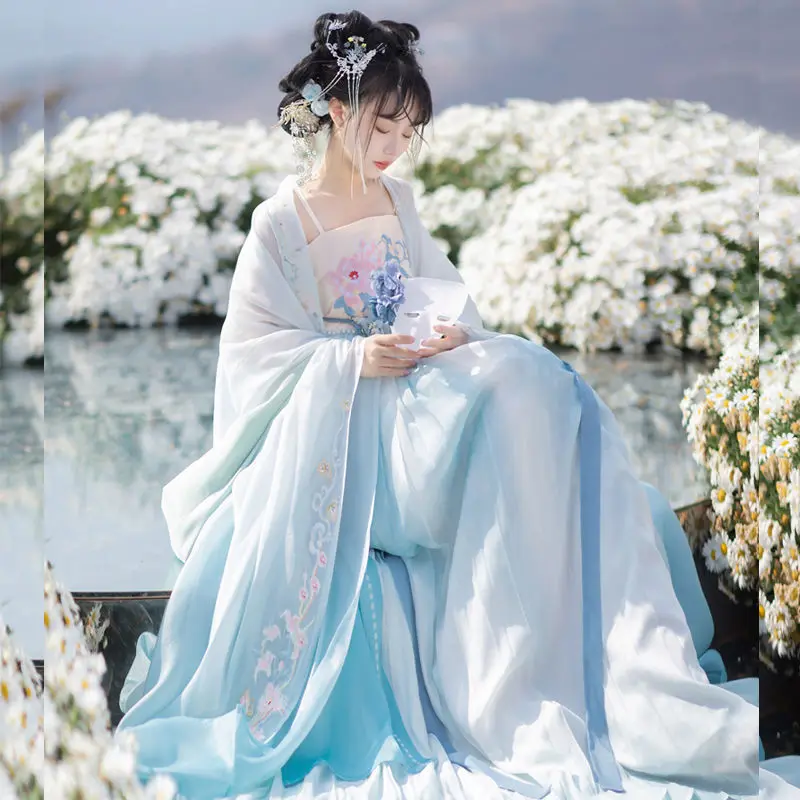 

Hanfu dress Chinese ancient costume woman Hanfu cosplay Tang style big sleeve shirt gradual change color fairy dance dress