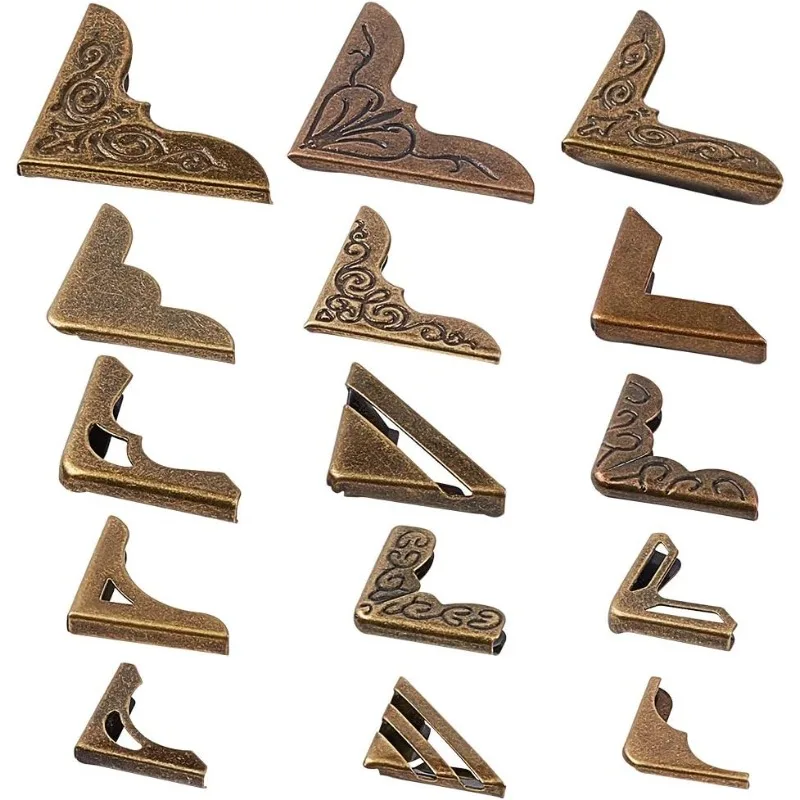 Book Corners 60 pcs 15 Styles Iron Corner Protectors Guard Edge Cover Metal Cover Pad for Paperback Book Junk Journals Jewelry