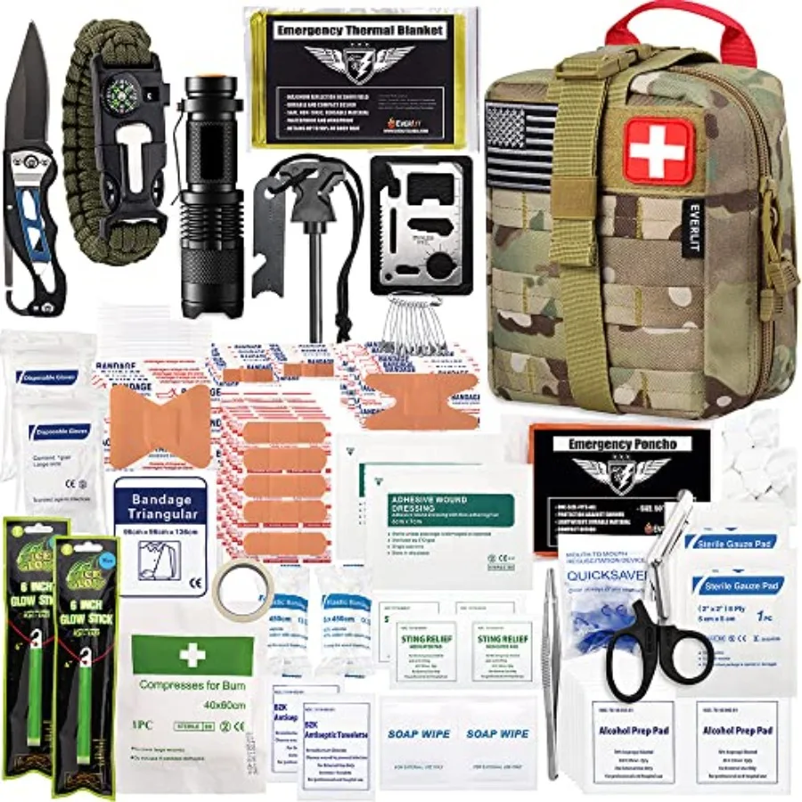 

250 Pieces Survival First Aid Kit IFAK EMT Molle Pouch Survival Kit Outdoor Gear Emergency Kits Trauma Bag for Camping Boat Hun