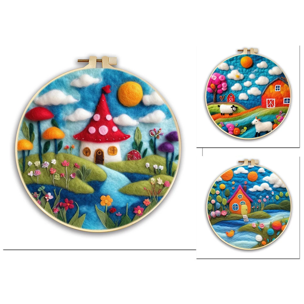 

GATYZTORY 20x20cm Diy Wool Painting Kits With Frame Modern Creative DIY Wool Needle Felt Painting Scenery Picture For Home Decor