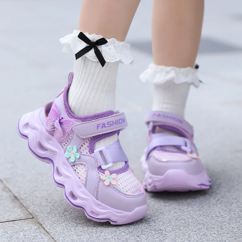 

Kids' Cute Butterfly & Flower Sandals, Non-Slip Breathable Mesh Sport Shoes, Lightweight Comfort Casual Sandals for Girls