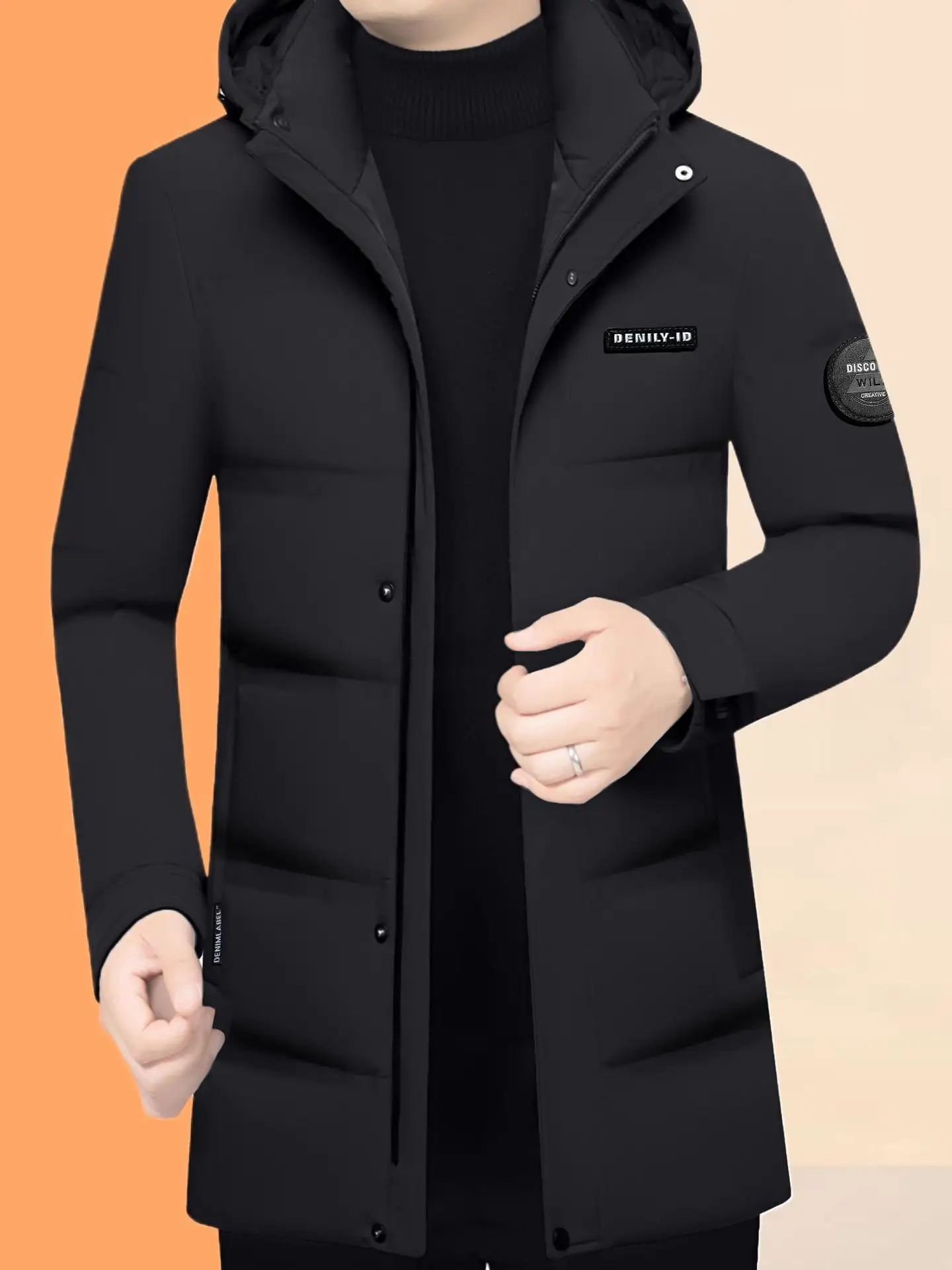 

Повседневная утепленная куртка с капюшоном для молодежи, мужская зимняя верхняя одежда, модное легкое роскошное пальто средней длины с наполнителем