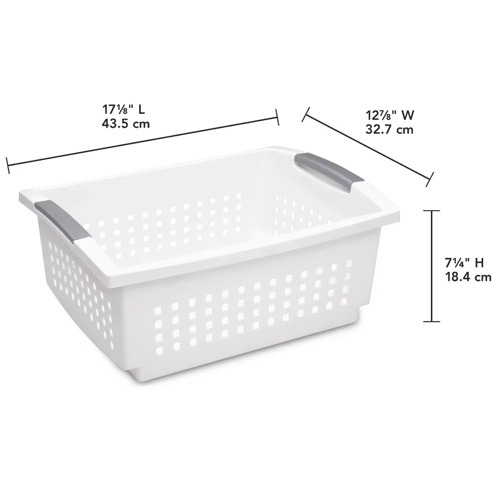 Large Stacking Basket, Open Plastic Bin, Space Saving Organizers, White