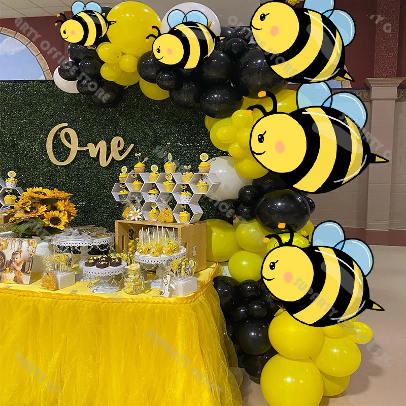 85pcs Bee Party Baby Shower Birthday Balloon Garland Arch Kit Black Yellow White Gender Reveal Wedding Baptism Party Decoration