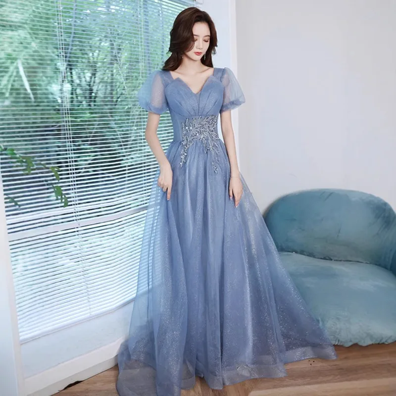 

Blue Elegant Evening Dress for Women 2026 New Style Art Exam Fashionable French Long Style Birthday Host Dress Chorus