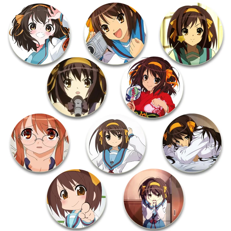 Hot Japanese Anime Suzumiya Haruhi Kyon Asahina Mikuru Cartoon Character Cute Brooch Badge Bag Decor Fans Collect Friends Gift