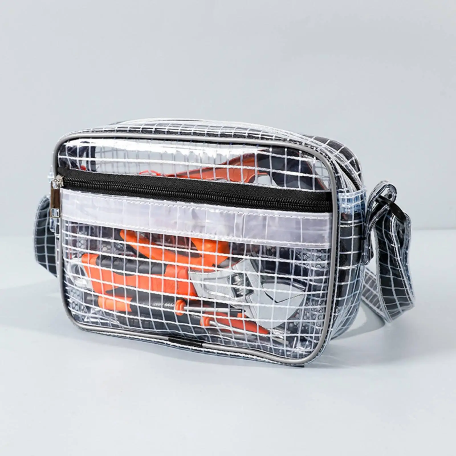 Cross Tool Bag Anti Static Mesh Pouch PVC Transparent Grid Shoulder Bag Lightweight Waterproof for DIY Projects