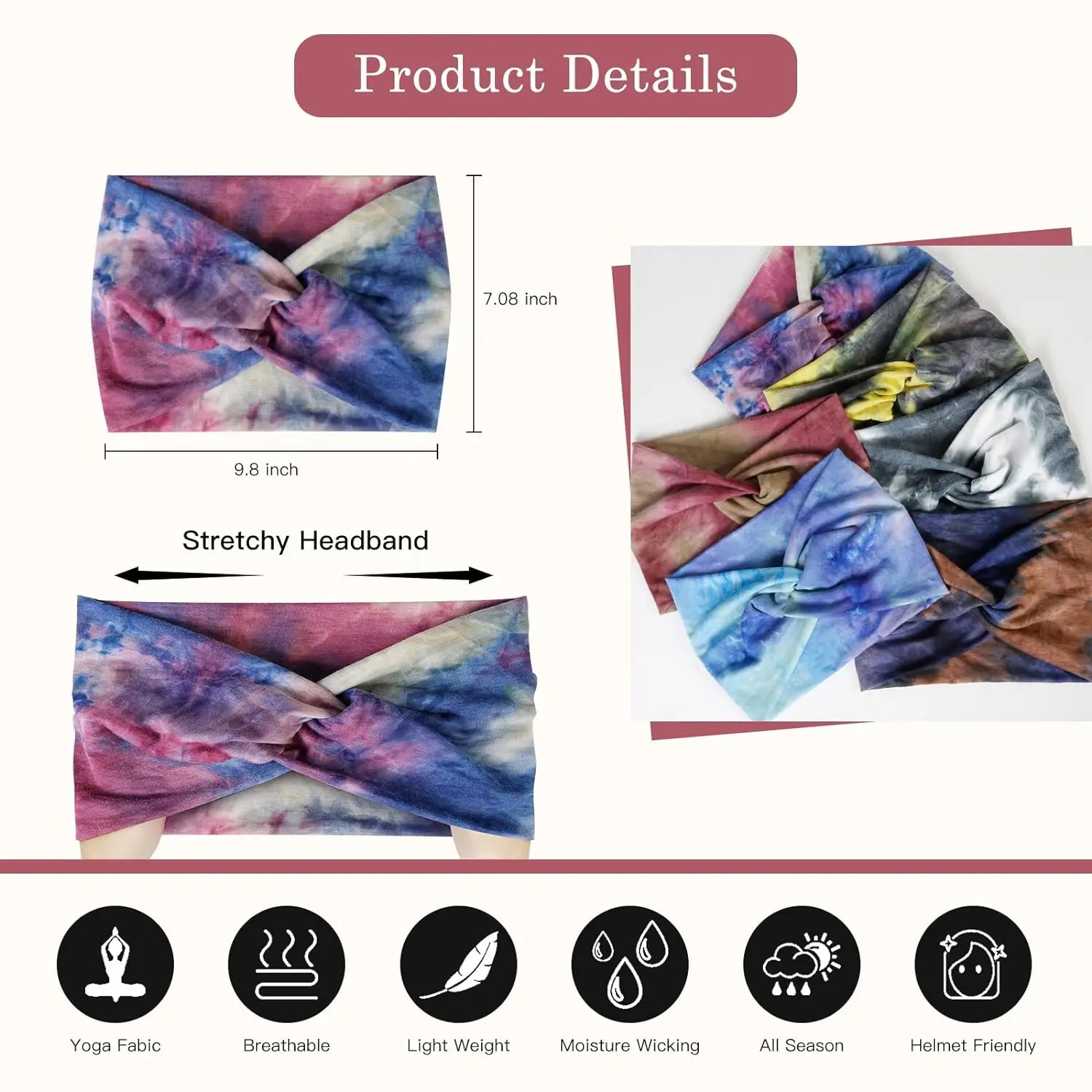 Wide Headbands For Women Tie Dye Extra Large Turban Headband Boho Hairband Hair Twisted Knot Accessories