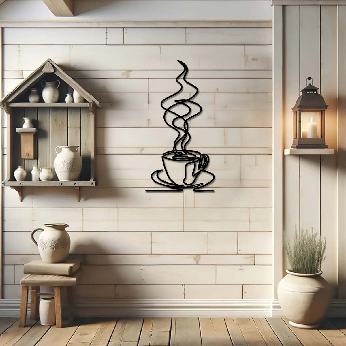 1pc metal coffee cup wall art, swirly mug of coffee minimalist line art,caffiene lover gift, hot coffee service for kitchen