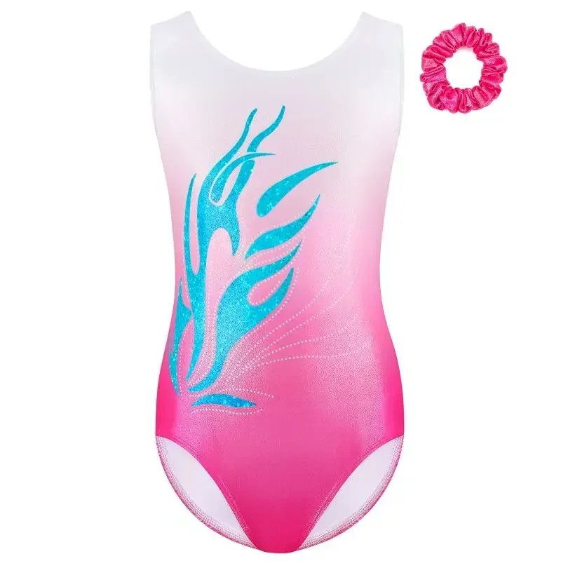 Body da ginnastica per bambini Abiti senza maniche con strass dorati Abbigliamento da ballo con fascia per capelli Tuta da performance per bambini