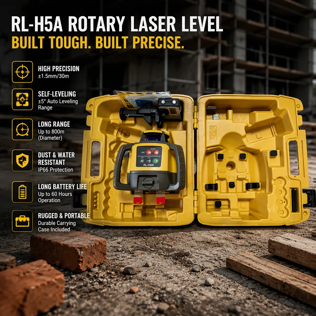 Industrial Grade Rotary Laser Level 800m RL-H5A Line Self-Leveling Horizontal Slope Construction Auto-Rotating Laser