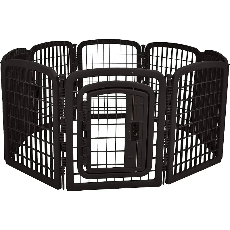 8-Panel Octagonal Plastic Pet Pen Fence Enclosure With Gate, 59 x 58 x 28 Inches, Black