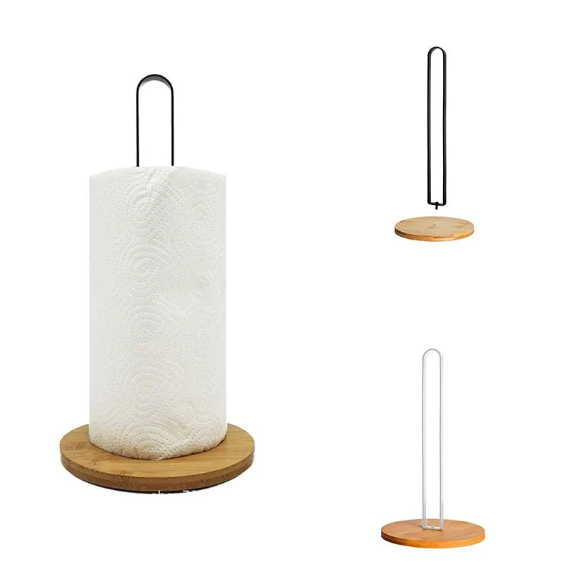 

Nordic Style Bamboo Base Paper Towel Holder Free-Standing Vertical Storage Rack Countertop Mounting Paper Holds Kitchen supplies