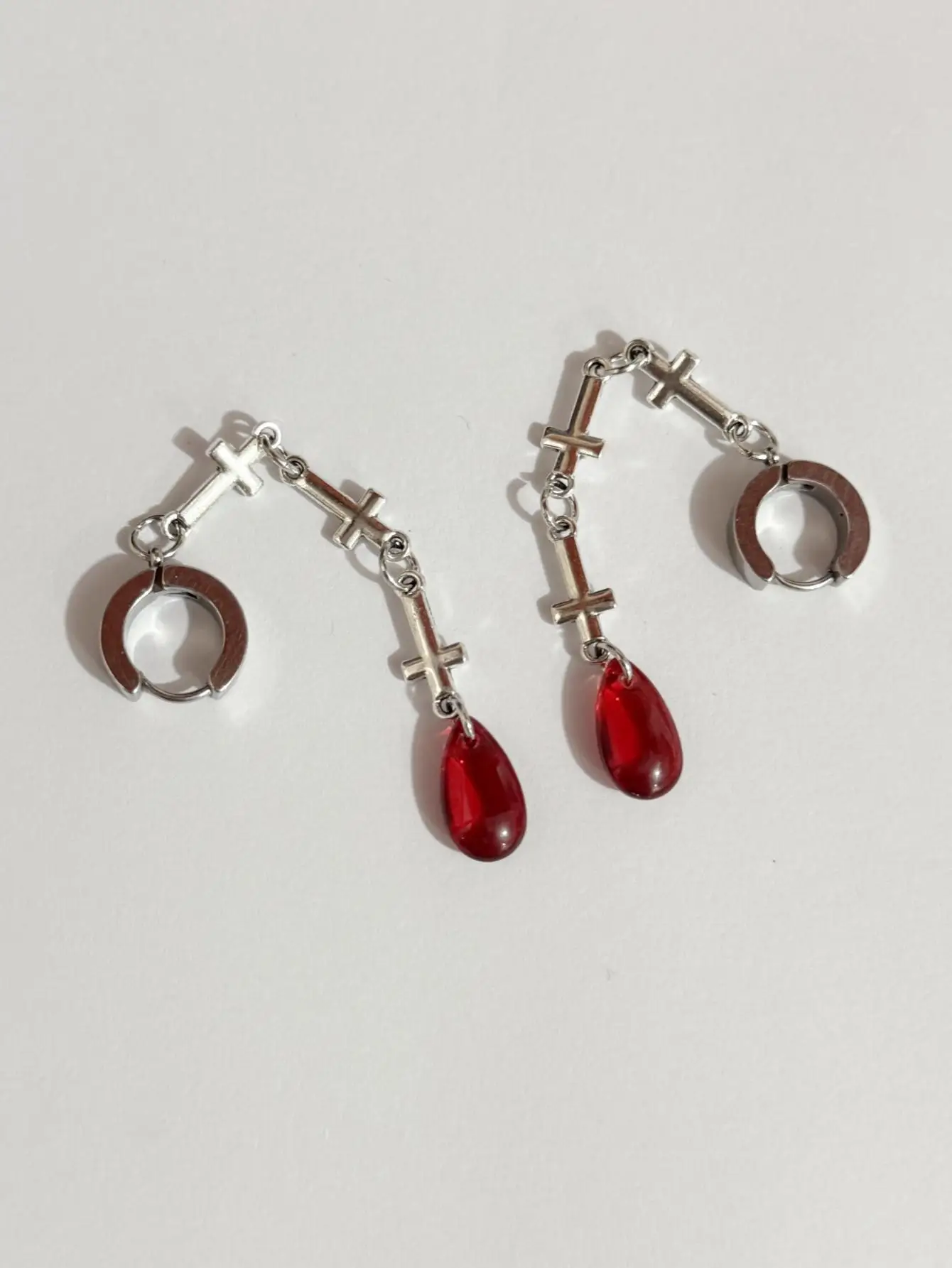 Gothic Vampire Cross Earrings For Women Girls Blood Drop Pendant Ear Hoops Vintage Red Crystal Witchcraft Jewelry Gifts