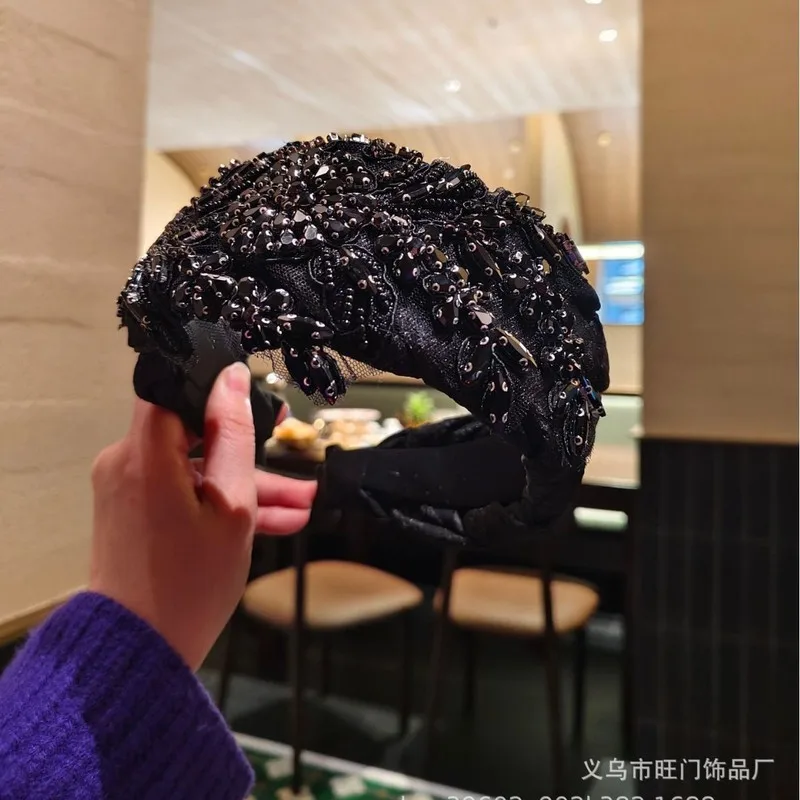 Handmade Luxury Navy Crystal And Rhinestone Hairband Vintage Bling Headband For Women Hair Accessories