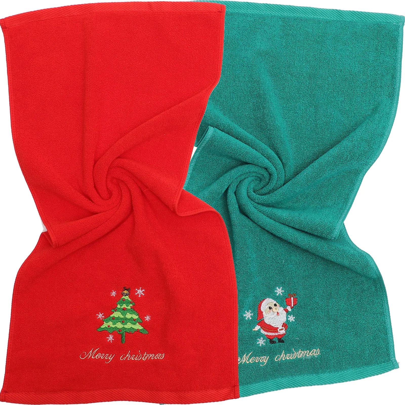 

2pcs Christmas Cotton Towels Water Absorption Face Hand Towel Embroidery Washcloths Decorative Holiday Gift For Party Xmas Towel