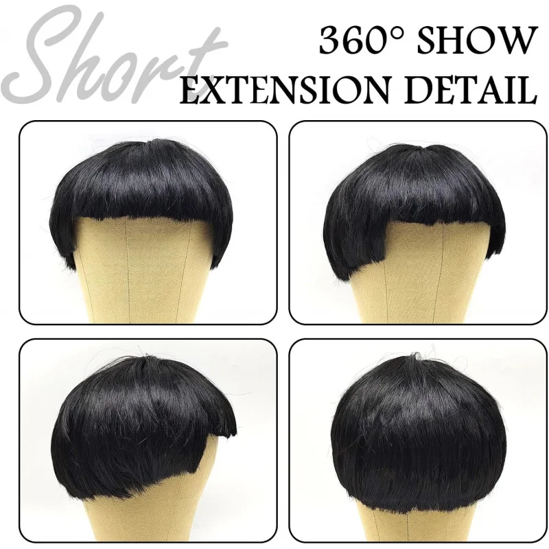 Final Boss Style 60s Black Spherical Bob Wig, Synthetic, Square Cut with Bangs for Retro Cosplay & Halloween
