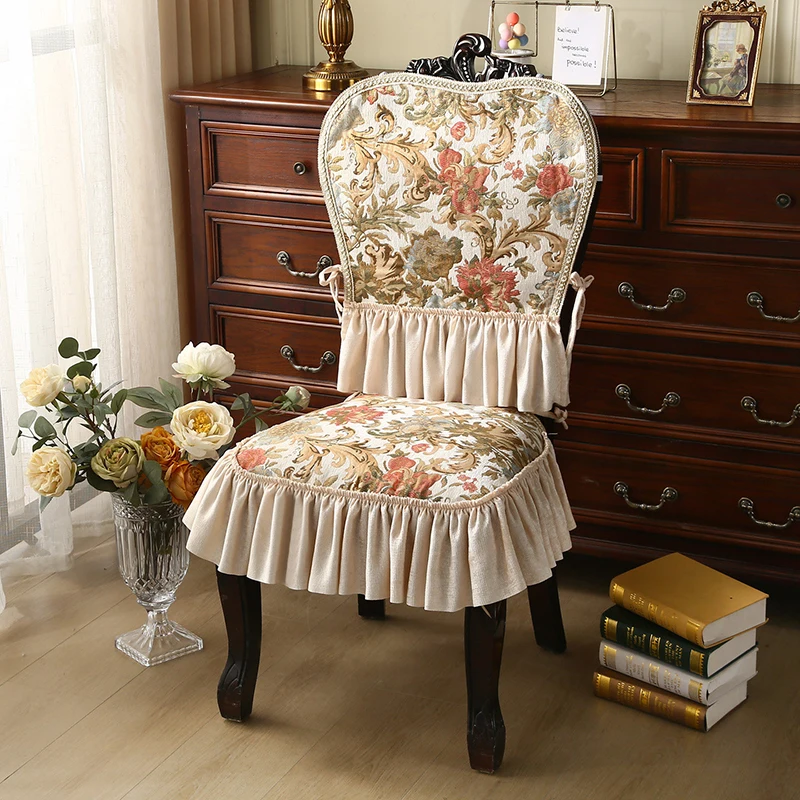 Household Dining Chair Cover Retro Embroidery Chair Seat Cover European Non-slip Jacquard Chair Cushion Four-season Home Decor