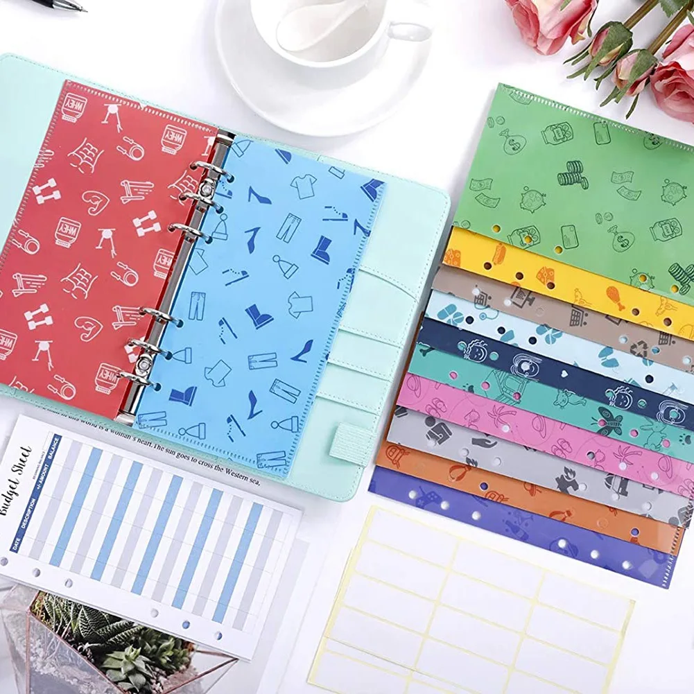 Envelopes de orçamento HJ-12 com pasta de orçamento A6, sistema de envelopes de dinheiro de plástico à prova d'água durável de 12 para planejador de orçamento