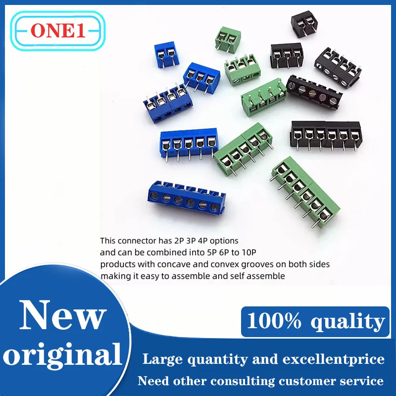 (10PCS/lot) KF301-2P3P4P5P-10P position wiring terminal PCB terminal 5.08MM wiring post can be spliced blue black green