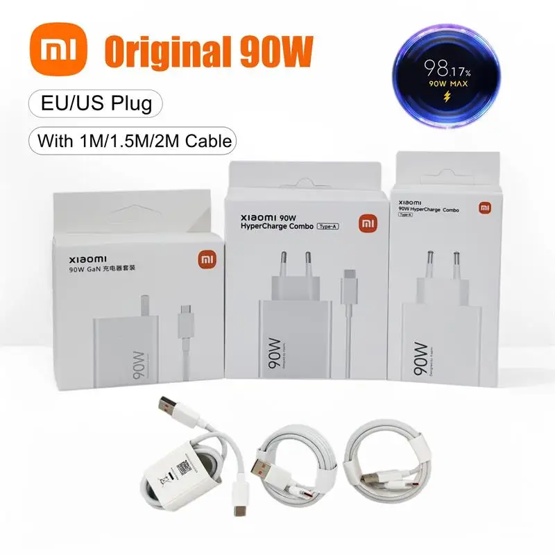 Carregador Original Xiaomi de 90W Turbo Fast Charger para Poco X7 Pro X6 Pro F7 Xiaomi 15 T Pro 17 Ultra 17 15 Ultra Cabo USB Tipo C