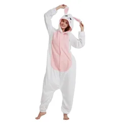 Kigurumi-mono cálido de conejo blanco para mujer, ropa de casa para fiesta y vacaciones, 4 unidades