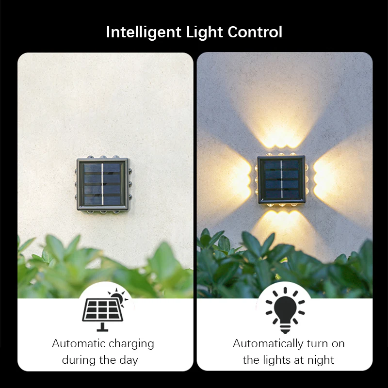 12 LEDs Solar Lights Outdoor,Wall Lamp Four-leaf Clover Type Light Control Fence Light for Garden Street Balcony Home Decor