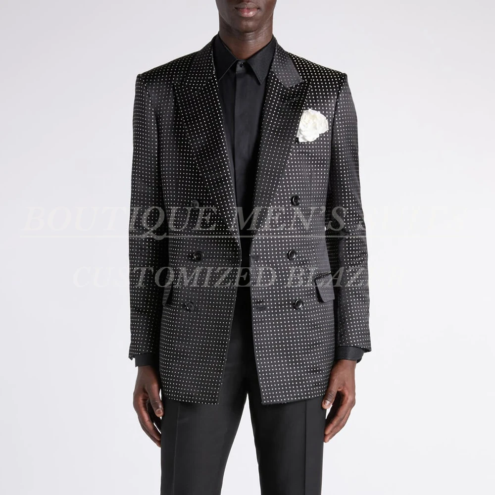 

Casual Chic Dots Men's Suits Elegant Straight Double Breasted Blazer Customized 2 Piece Jacket Pants Male Clothing Costume