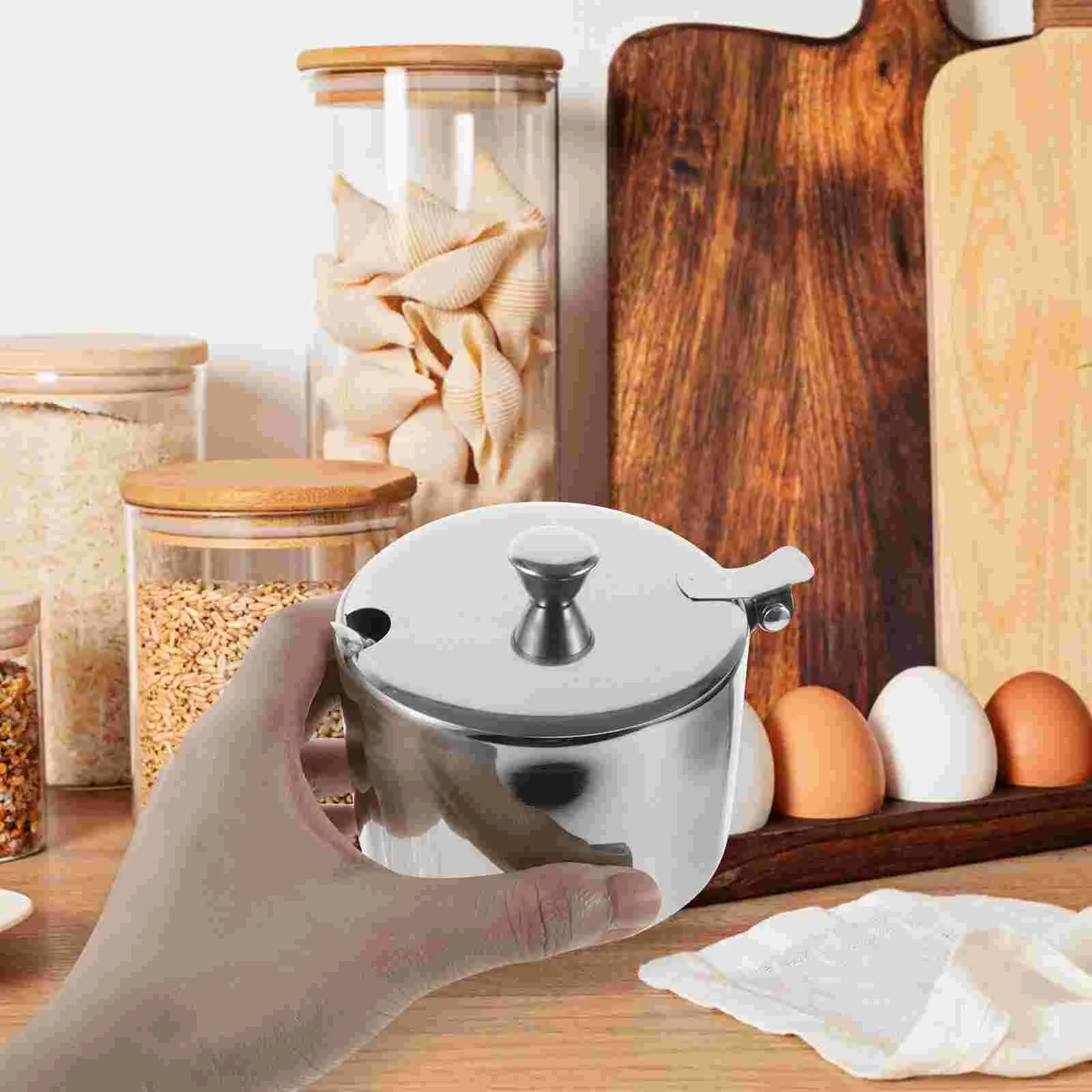 Stainless Steel Sugar Bowl Flour Container Multipurpose Seasoning Jar with Cover Kitchen Condiment Spice