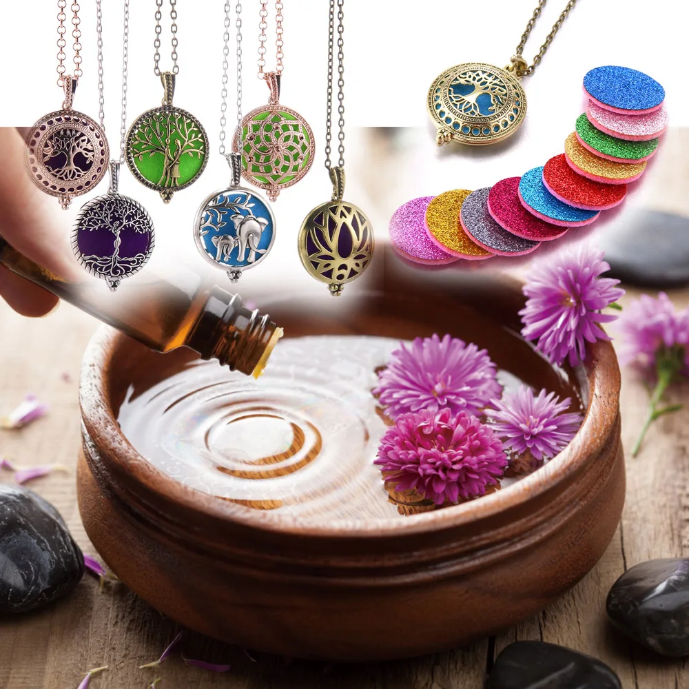 1pc Owl Tree Vintage Aromatherapy Perfume Essential Oils Diffuser Necklace Locket Necklace Pendant Dream Catcher Necklace