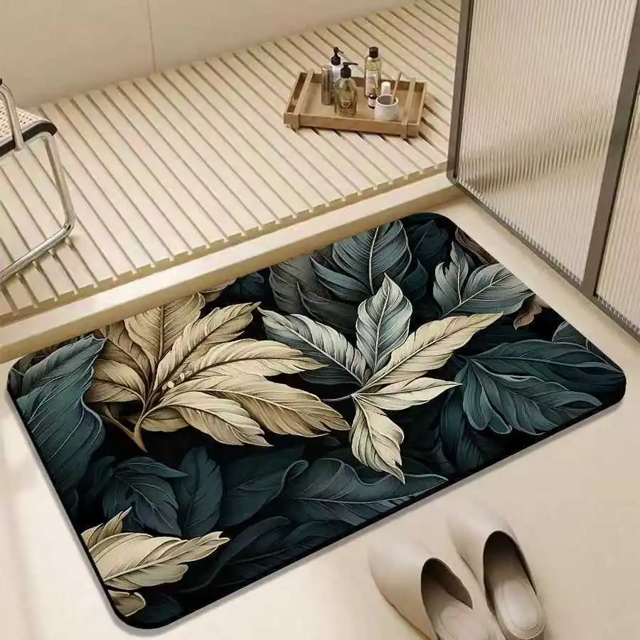 

Коврик для ванной с тропическим растительным узором из диатомита, супер впитывающий быстросохнущий нескользящий коврик для ванной комнаты