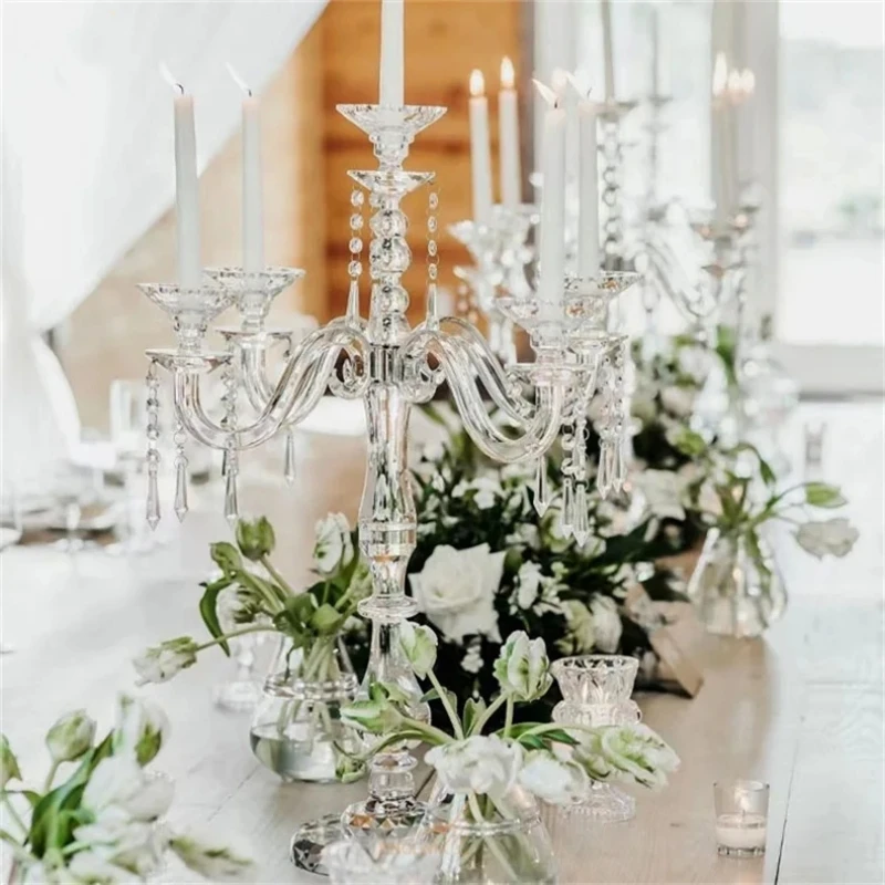 

Crystal Candle Holder for Center of Wedding Tables, Modern Home Decoration, 5 Arms Tall, Centerpiece Candles