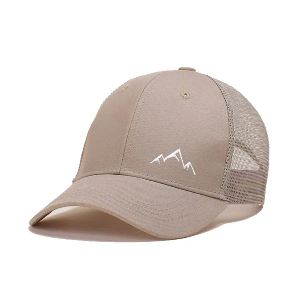 Simple Mountain Range Embroidery Mesh Baseball Cap Breathable Wide Brim Peaked Cap Adjustable Sunscreen Hat Outdoor Sports