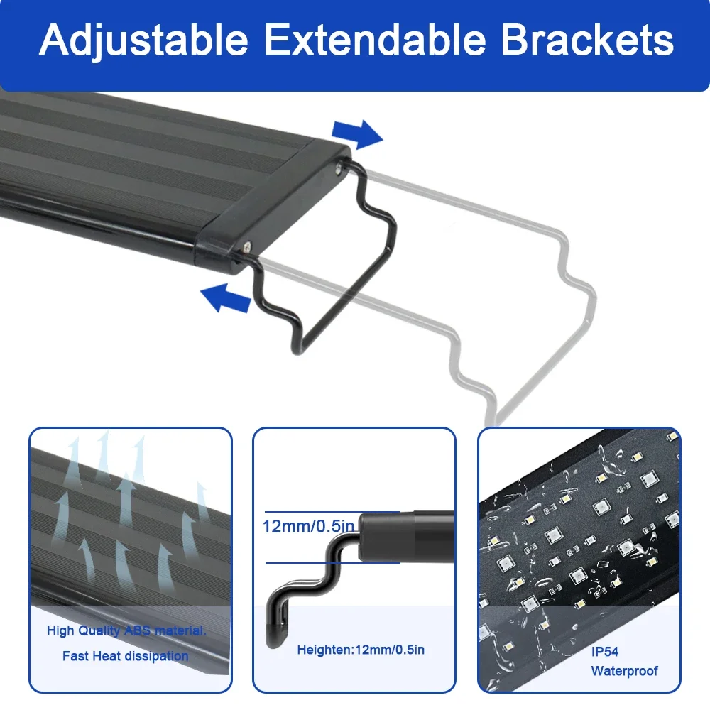 30-60 cm Aquarium-LED-Beleuchtung mit Dimmfunktion, Timer und Abschalt-Speicherfunktion, Pflanzenwachstumslicht für Aquarien, 100-240 V – Detail 8