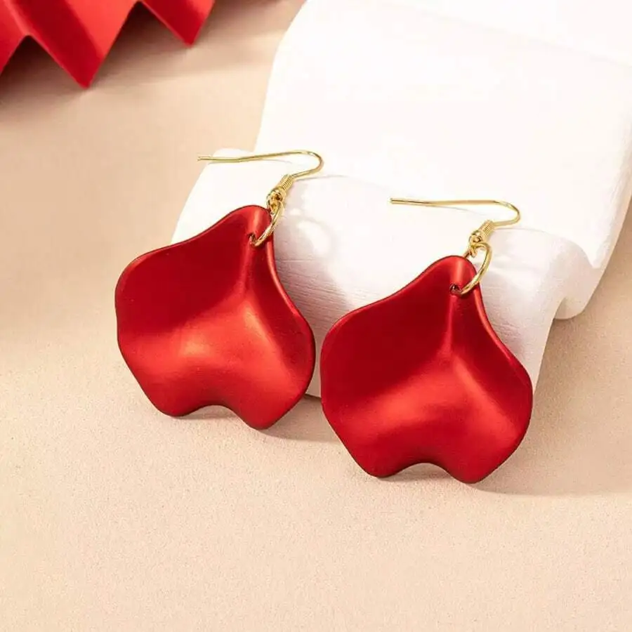 

Red Leaf Shape Earrings For Women Daily Wear Fashion Jewelry